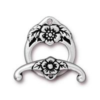 Floral Toggle Clasp - Qty 1 - Tierra Cast Silver Plated Lead Free Pewter