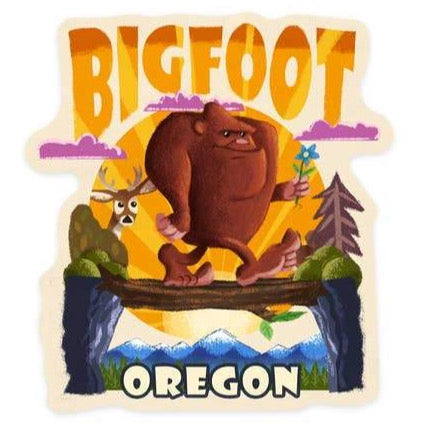 Oregon Bigfoot Cartoon Vinyl Sticker - by Lantern Press