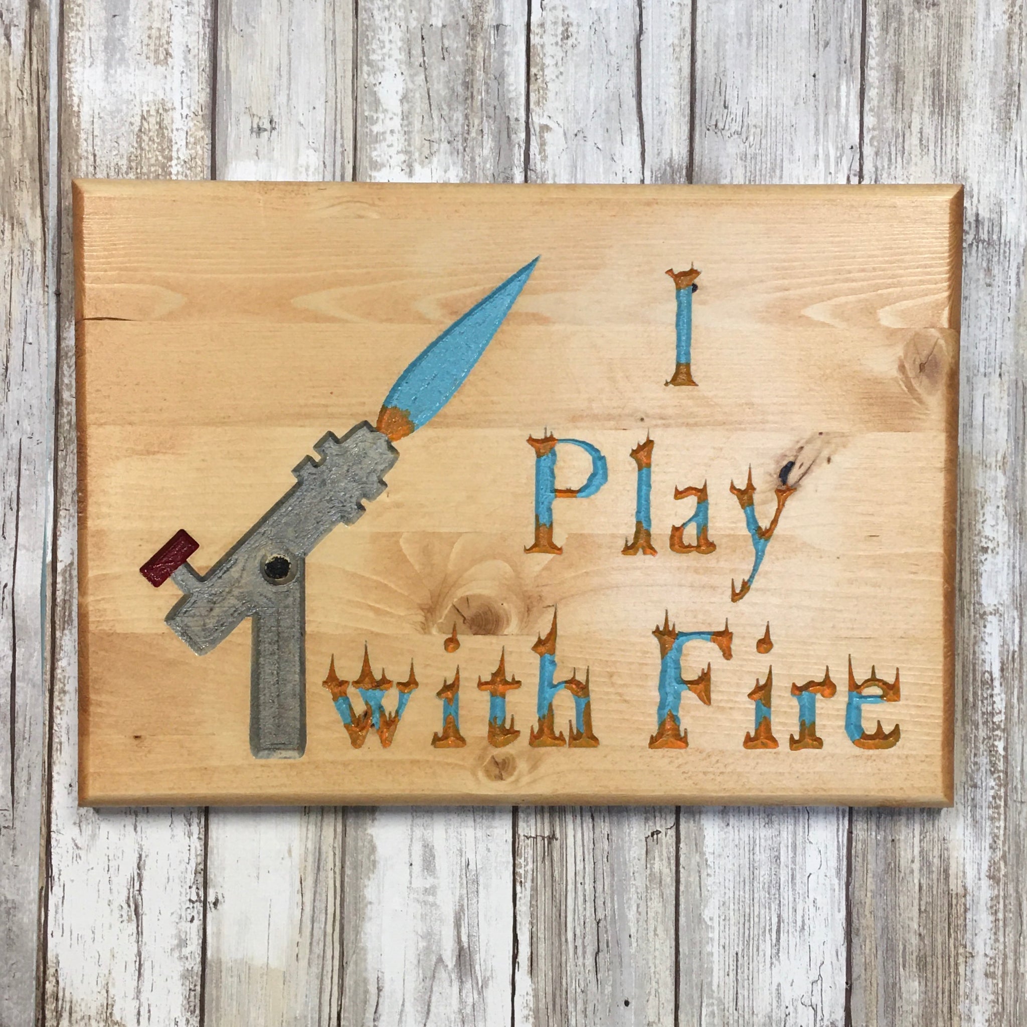 I Play With Fire - Lampworker Studio Sign  - Carved & Painted Pine Wood