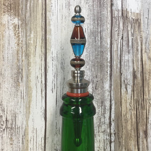 Transparent Aqua & Topaz Stainless Steel Glass Wine Stopper - Handblown Lampwork Beads