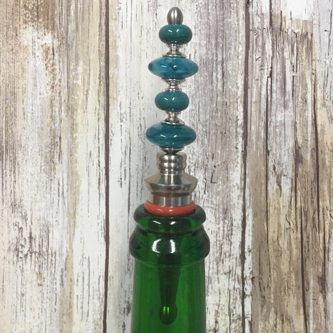 Southwest Turquoise Stainless Steel Glass Wine Stopper - Handblown Lampwork Beads