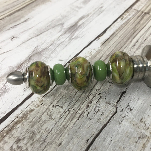 Forest Greens Stainless Steel Glass Wine Stopper - Handblown Lampwork Beads