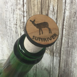 Sunriver Doe Deer Wine Cork Stopper - Laser Engraved Wood & Natural Cork