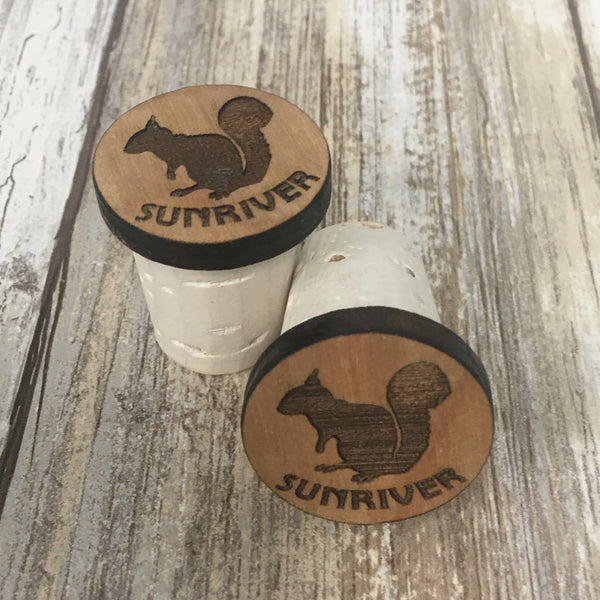 Sunriver Squirrel Wine Cork Stopper - Laser Engraved Wood & Natural Cork