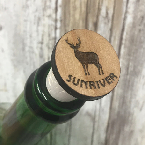 Sunriver Buck Deer Wine Cork Stopper - Laser Engraved Wood & Natural Cork