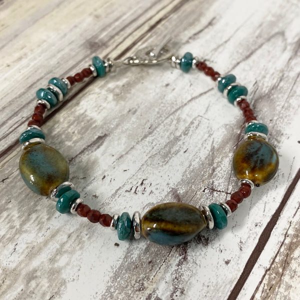 Canyon River Bracelet - Pewter Ceramic and Czech Glass