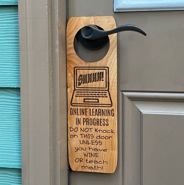 Online Learning Door Hanging Sign - Laser Engraved Oak Plywood