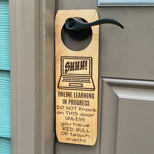 Online Learning Door Hanging Sign - Laser Engraved Oak Plywood