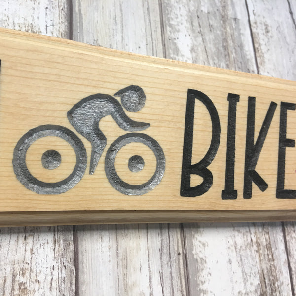 Triathlon Swim Bike Run Sign - Carved Pine Wood