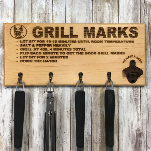 Letterkenny Grill Marks Barbecue Tool Holder with Beer Opener - Laser Engraved Pine Wood