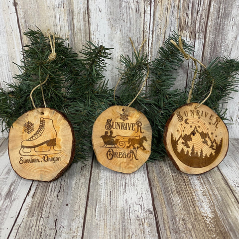 Sunriver Oregon Log Slice Christmas Tree Ornaments
