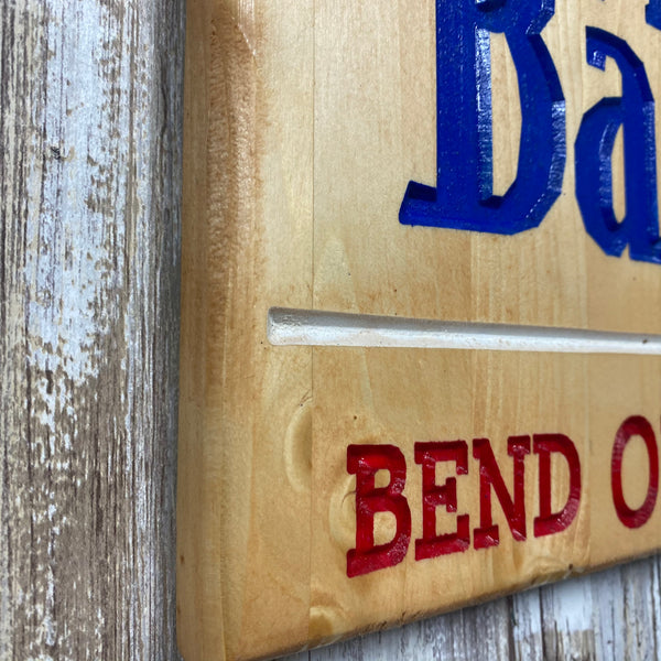 Mt Bachelor Bend Sunriver Oregon - Carved Pine Wood Wall Hanging Sign
