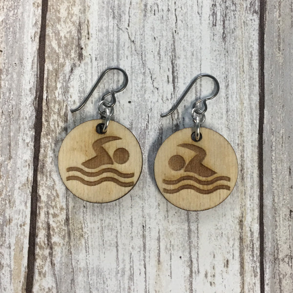 Swiming Earrings - Baltic Birch Wood
