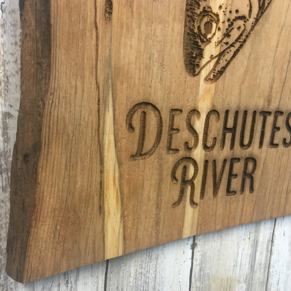 Deschutes River Trout Wood Sign - Cabin Decor - Laser Engraved Reclaimed Pine Tree Wood