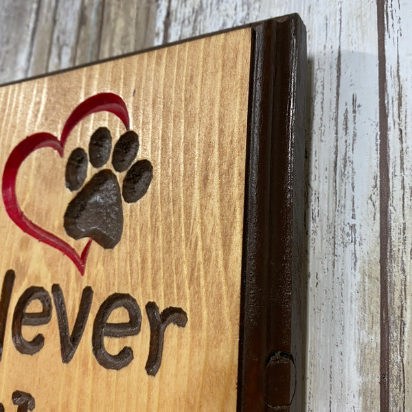 Never Walk Alone Dog Leash Holder Rack - Carved Pine Wood