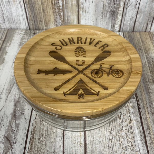 Sunriver Outdoor Bamboo Lid Glass Food or Knick Knack Container - Laser Engraved