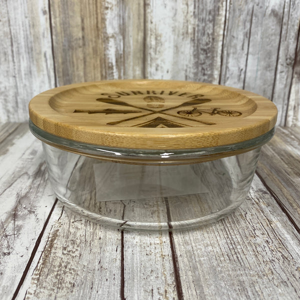 Sunriver Outdoor Bamboo Lid Glass Food or Knick Knack Container - Laser Engraved
