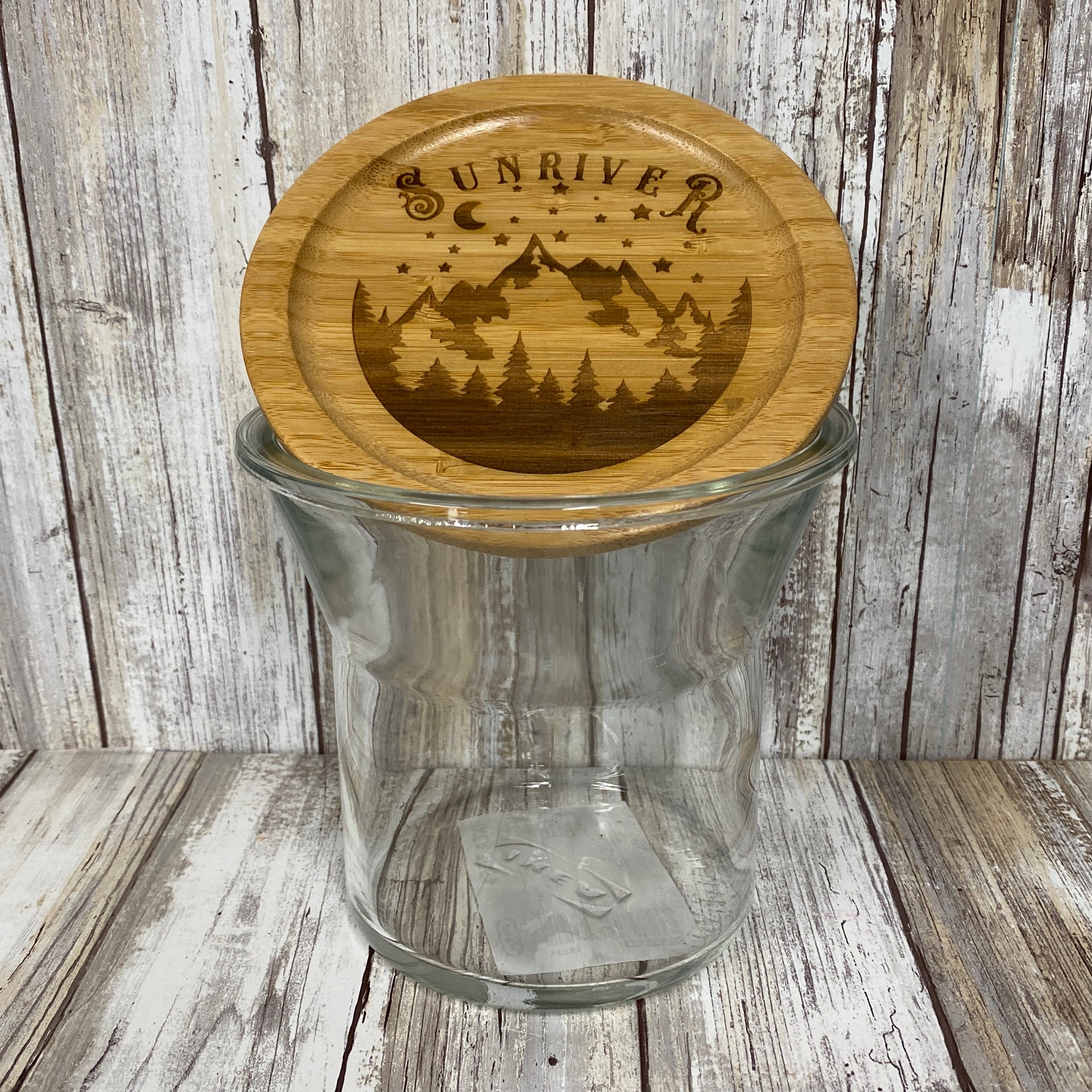 Sunriver Starry Mountain Sky Bamboo Lid Glass Food or Knick Knack Container - Laser Engraved