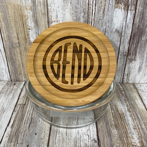 Bend Oregon Logo Bamboo Lid Glass Food or Knick Knack Container - Laser Engraved