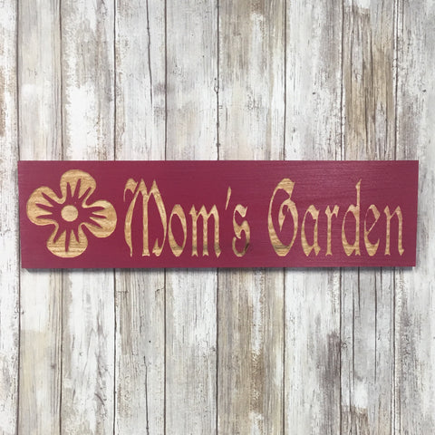 Mom's Garden Ornament Sign - Carved Cedar Wood