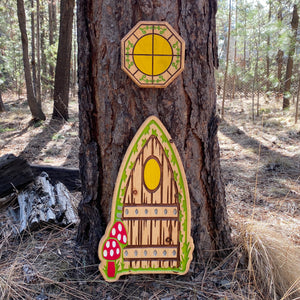 Large Mushroom Fairy Gnome Door and Window - Carved Pine Wood Sign