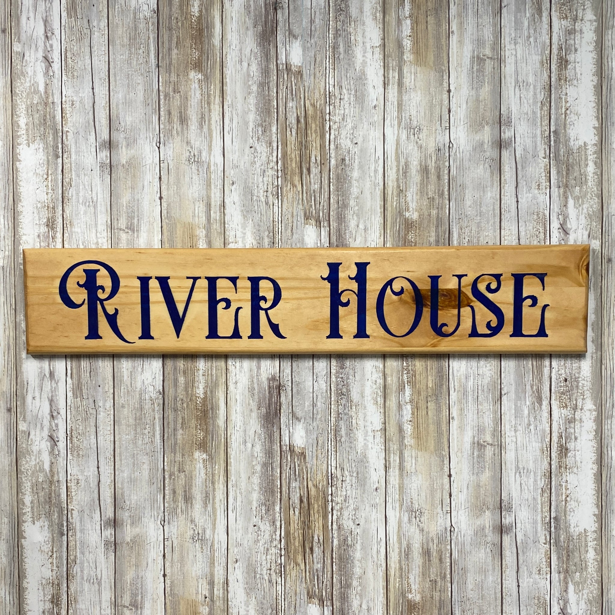 River House - Carved Pine Wall Hanging Sign with Resin Inlay