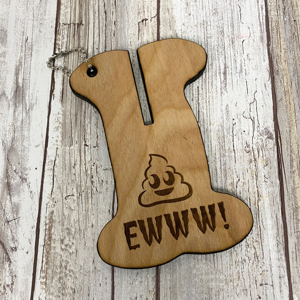 Ewww Poop Emoji - Dog Poop Bag Holder for Leash - Laser Engraved Wood