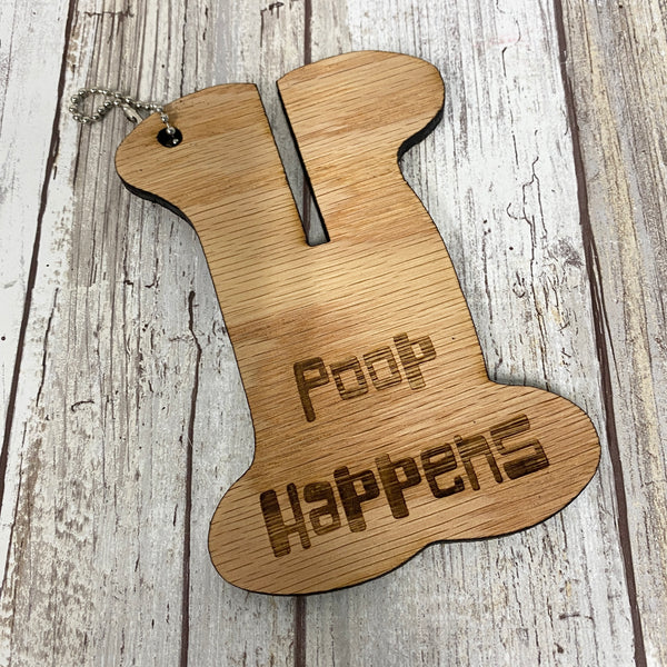 Poop Happens - Dog Poop Bag Holder for Leash - Laser Engraved Wood