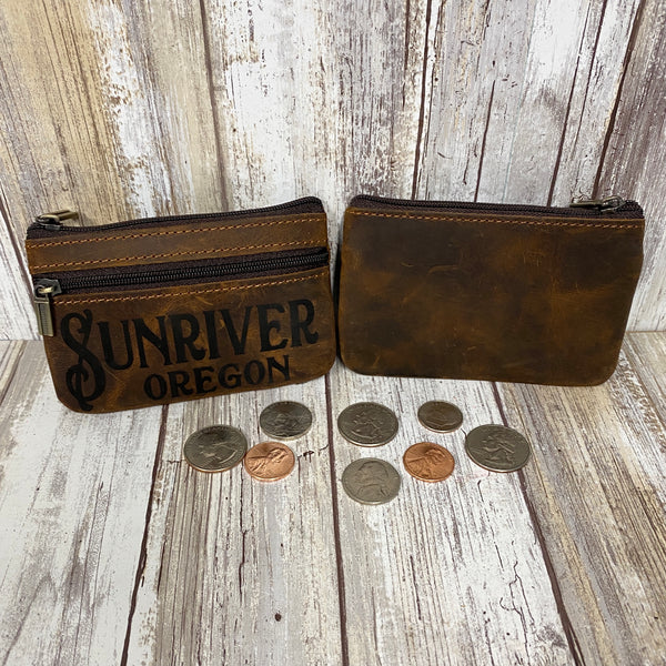 Sunriver Oregon Dark Brown Leather Coin Card Purse