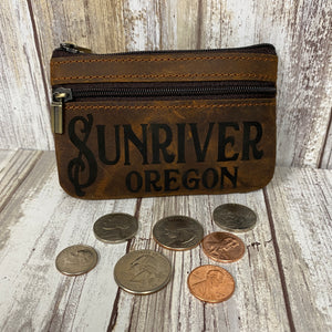 Sunriver Oregon Dark Brown Leather Coin Card Purse