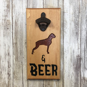 Custom Dog Breed Beer Bottle Opener - Wall Mounted Pine Wood