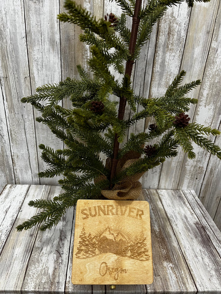 Sunriver Oregon Mountain Scene Box - Laser Engraved Wood