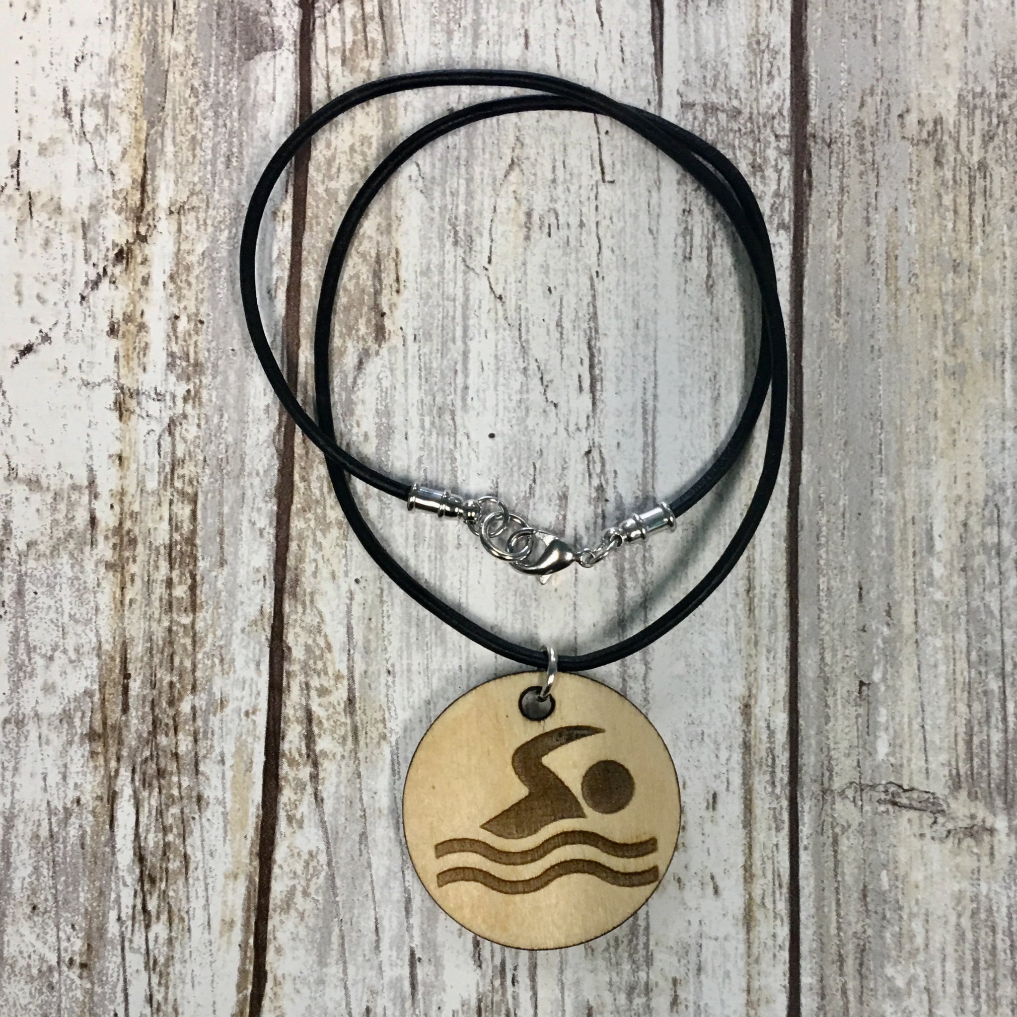 Swimmer Pendant Necklace - Baltic Birch Wood