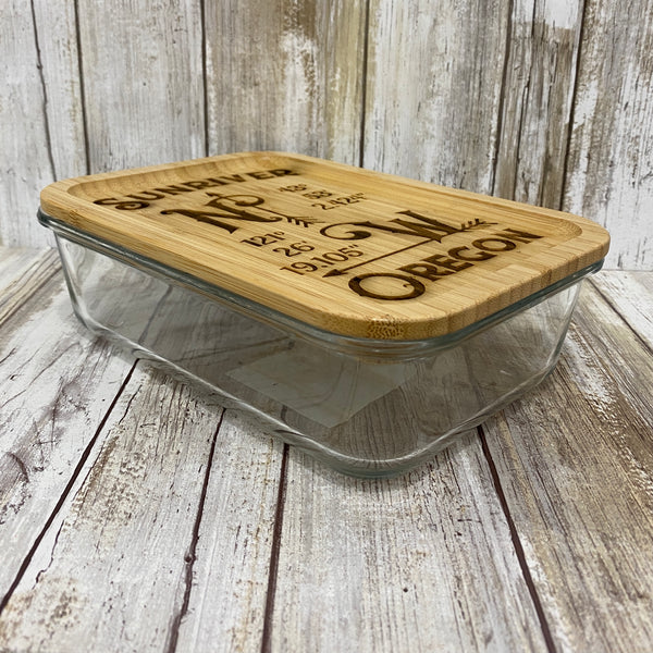 Sunriver GPS Coordinates Bamboo Lid Glass Food or Knick Knack Container - Laser Engraved