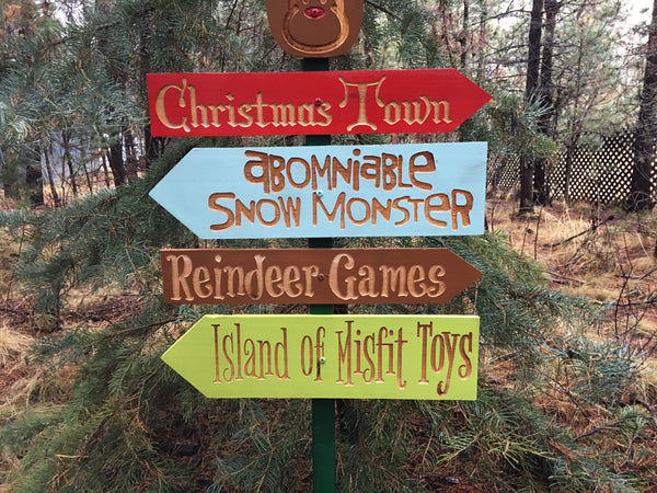 Rudolph the Red Nose Reindeer Directional Sign Christmas Yard Decoration - Choose Locations