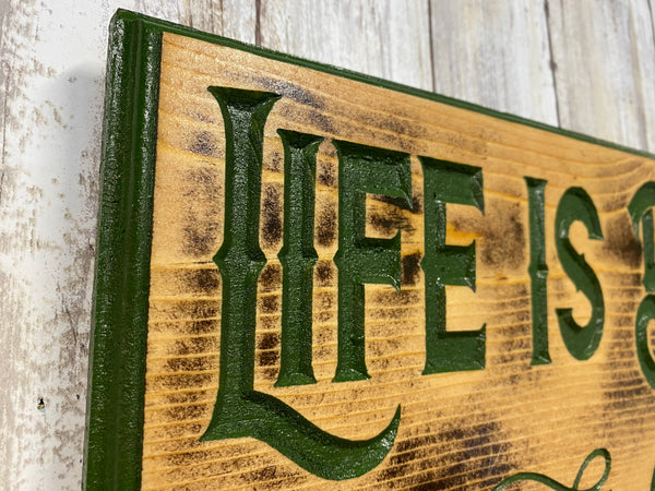 Life is Better at the Cabin - Wall Hanging Sign - Carved Pine Wood