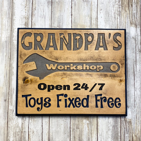 Grandpa's Workshop Wall Hanging Sign - Carved Pine Wood