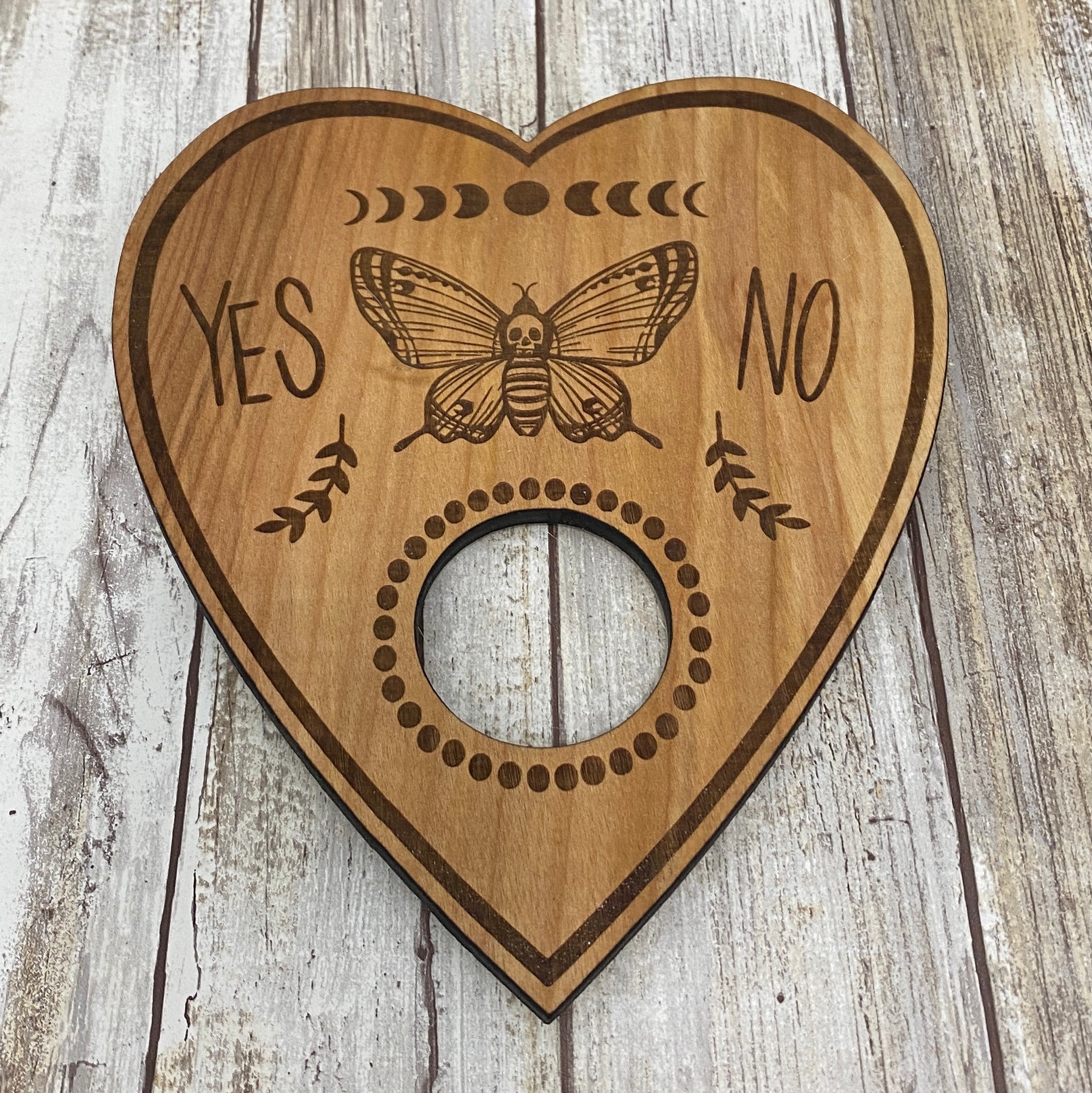 Skull Moth Ouija Board Planchette Candle Holder - Laser cut and engraved wood