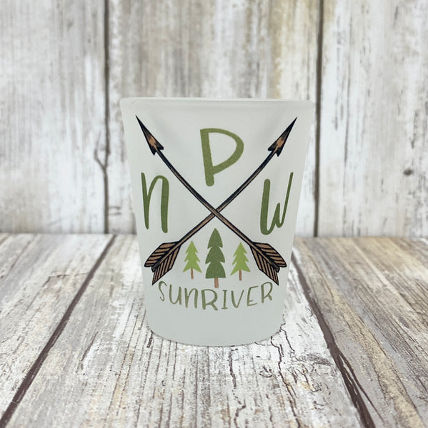 Sunriver PNW Arrows & Pine Trees - 1.5oz Frosted Shot Glass