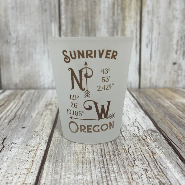 Sunriver NW GPS Coordinates - 1.5oz Frosted Shot Glass