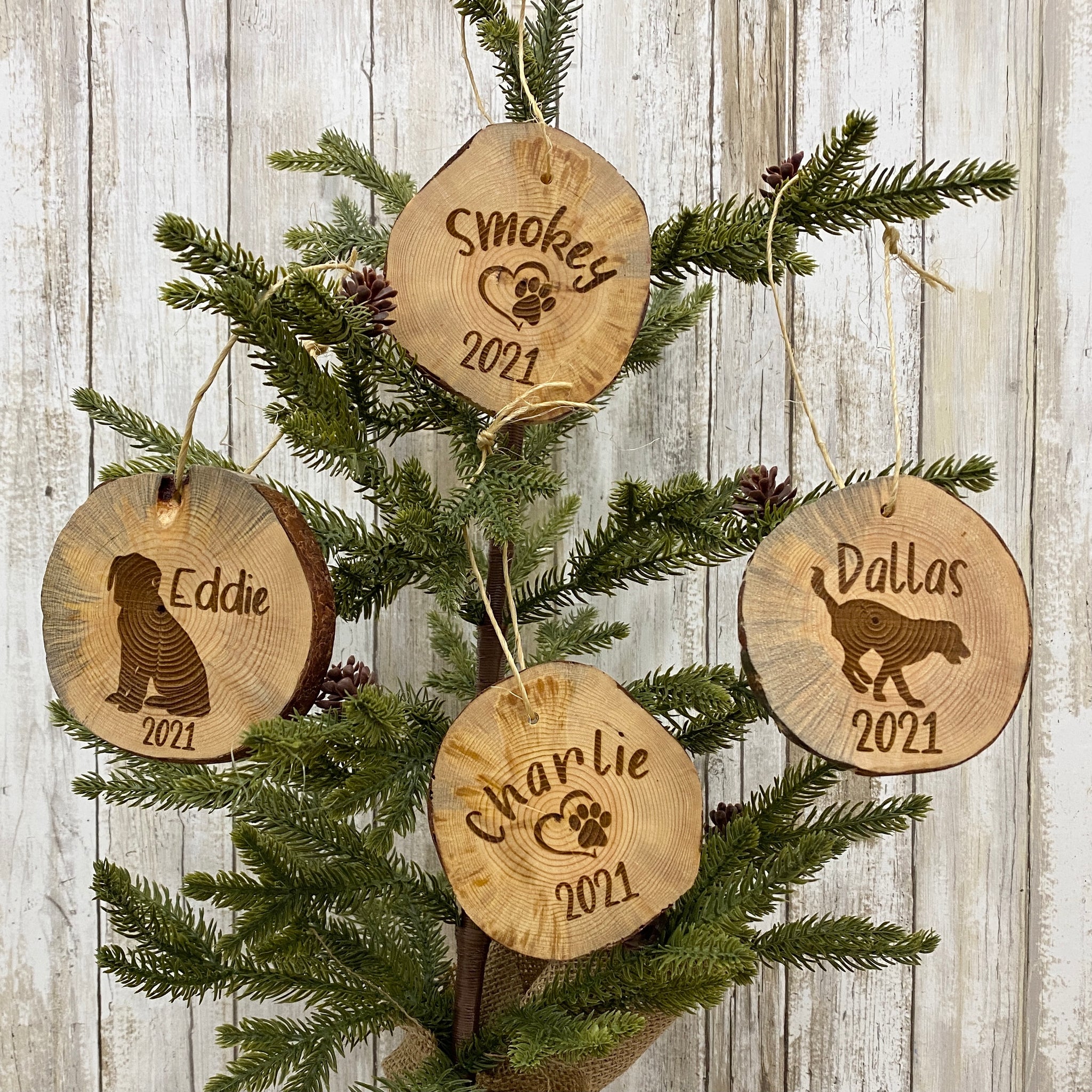 Custom Dog Breed or Graphic Log Slice Christmas Tree Ornaments