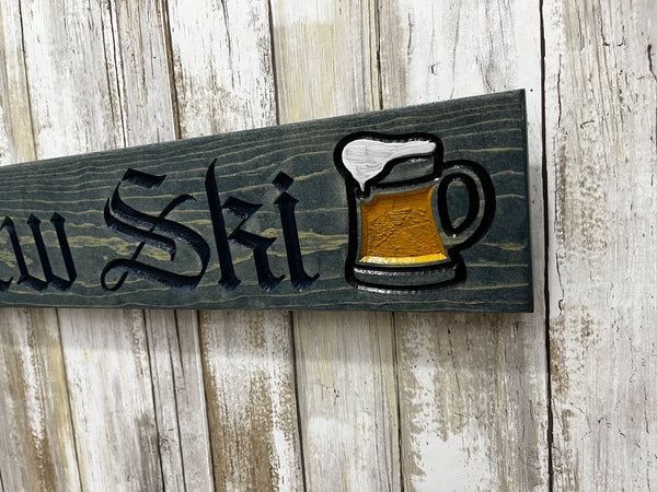Brew Ski Sign - Carved pine Wood