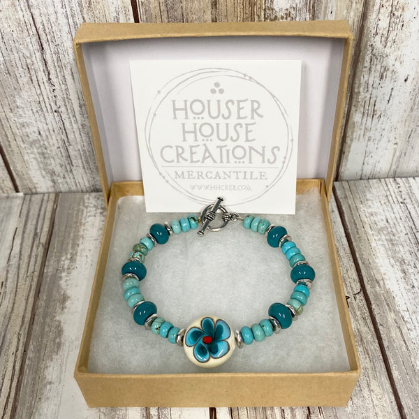 Desert Flower Handmade Lampwork Glass & Turquoise Howlite Bracelet
