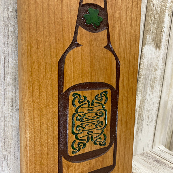 Irish Celtic St. Patrick's Day Beer Bottle Opener - Wall Mounted Cherry Wood