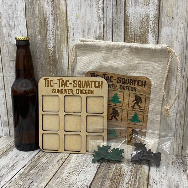 Tic Tac Squatch Game - Wood Cutout Tic Tac Toe Game with Bag