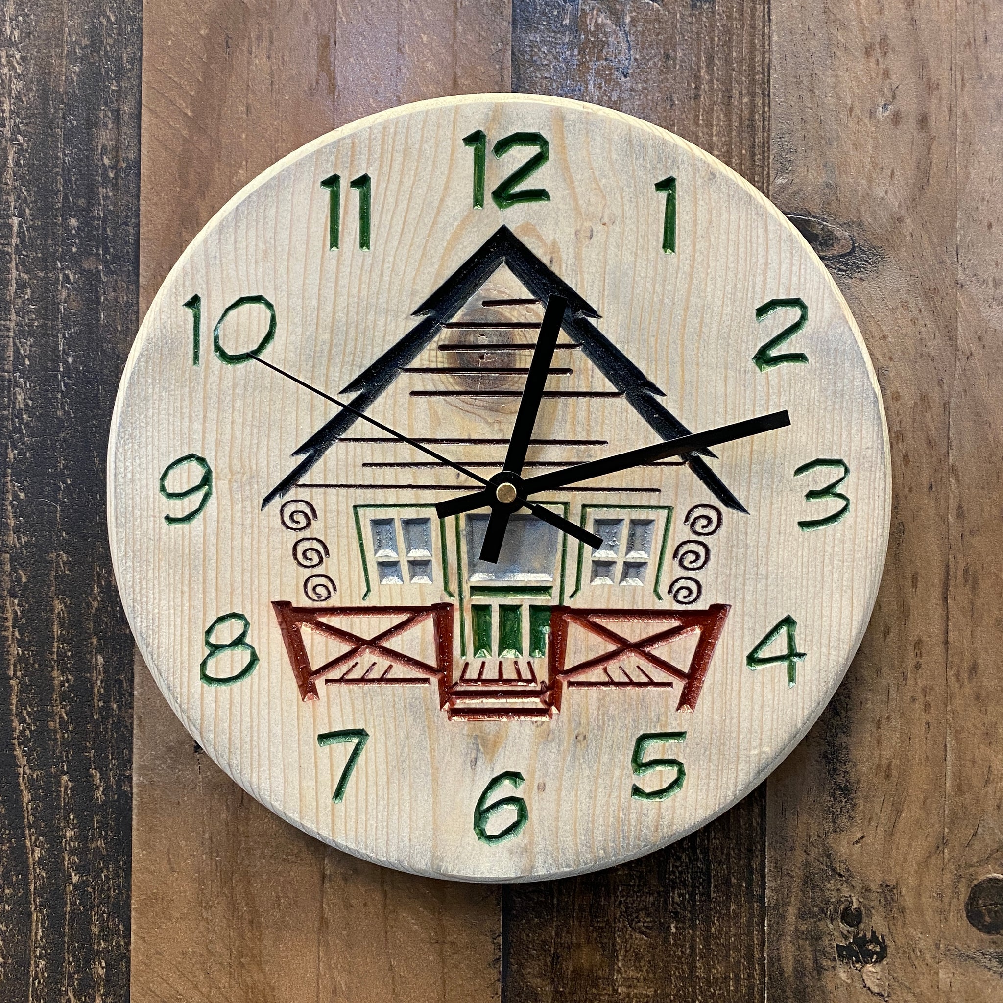 Rustic Cabin Life Clock - Carved Pine Wood