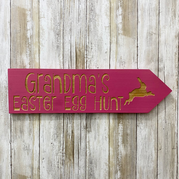 Grandma's Easter Egg Hunt Lawn Ornament Directional Sign - Carved Cedar Wood
