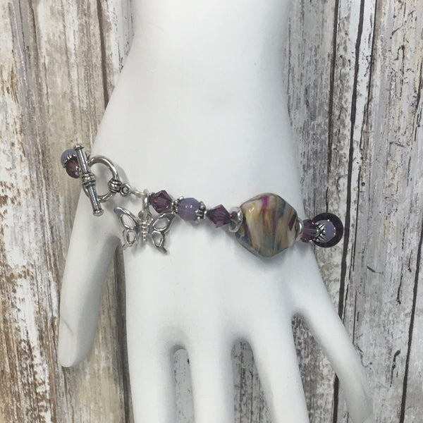 Purple Butterfly -  Lampwork Glass & Swarovski Charm Bracelet