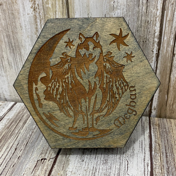 Custom Fantasy Game Hexagon Dice Box - Laser Engraved Wood