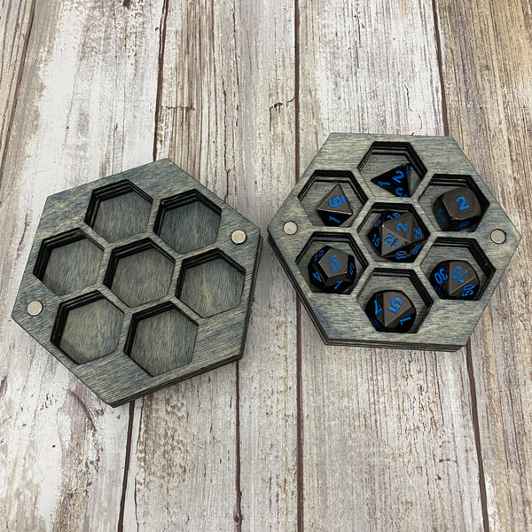Custom Fantasy Game Hexagon Dice Box - Laser Engraved Wood